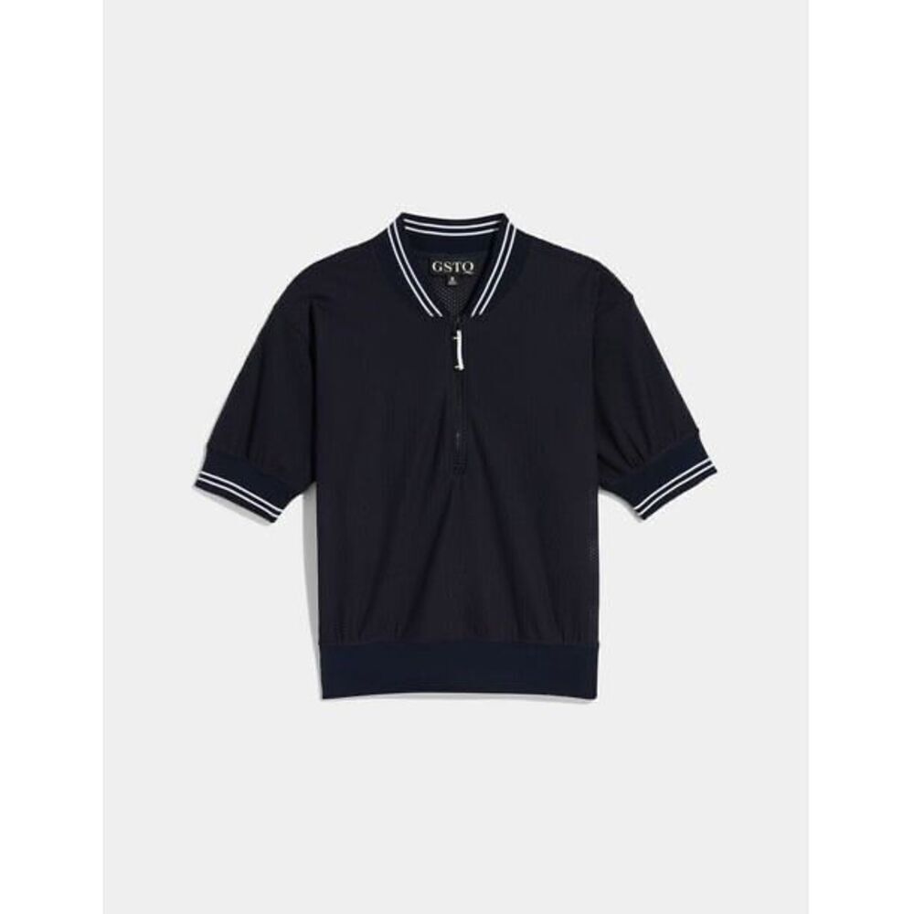 GSTQ Mesh Zip-Front Top Midnight NEW NWT